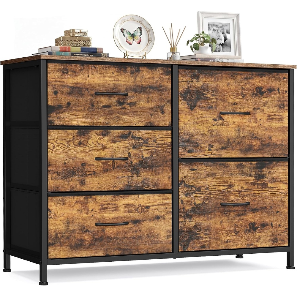 image:imageSONGMICS Dresser for Bedroom Wide Dresser for Closet with 5 Fabric DrawersRustic Brown