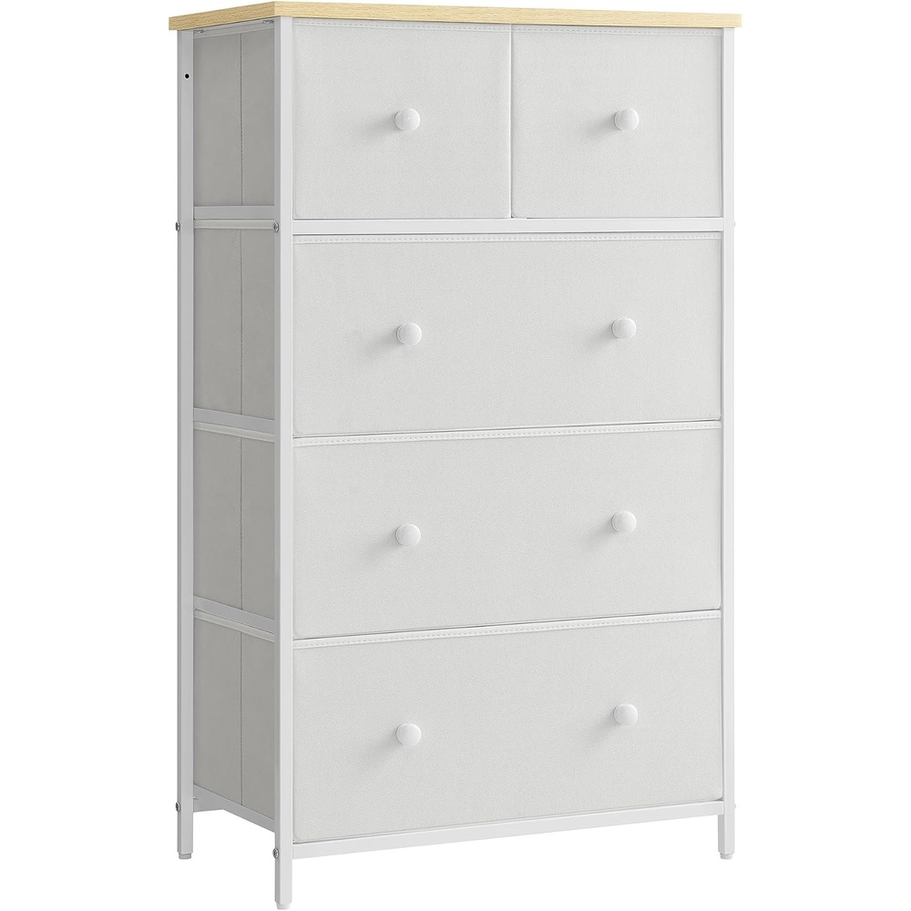 image:imageSONGMICS Dresser with Hanging Rod 5 Fabric Drawers Bottom ShelfWhite Oak