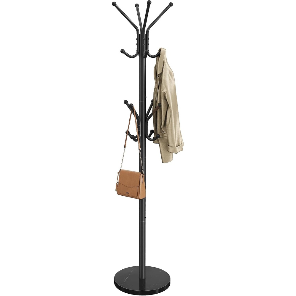 image:imageSONGMICS Freestanding Coat Rack 16 Hooks Steel Coat Tree with Marble BaseInk Black