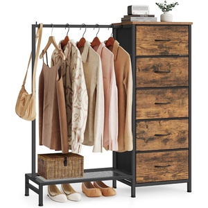 SONGMICS Dresser with Hanging Rod, 5 Fabric Drawers, Bottom Shelf(Rustic Brown)