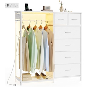 SONGMICS Dresser with Hanging Rod, Closet Organizer with 6 Fabric Drawers(Cloud White)