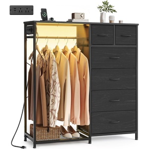 SONGMICS Dresser with Hanging Rod, Closet Organizer with 6 Fabric Drawers(Ink Black)