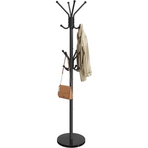 SONGMICS Freestanding Coat Rack, 16 Hooks, Steel Coat Tree with Marble Base(Ink Black)