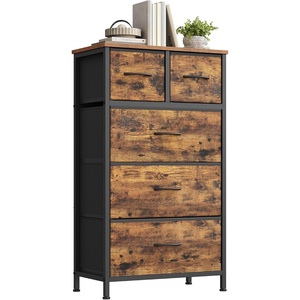 SONGMICS Tall Dresser for Bedroom, 5 Fabric Drawers with Steel Frame(Rustic Brown)