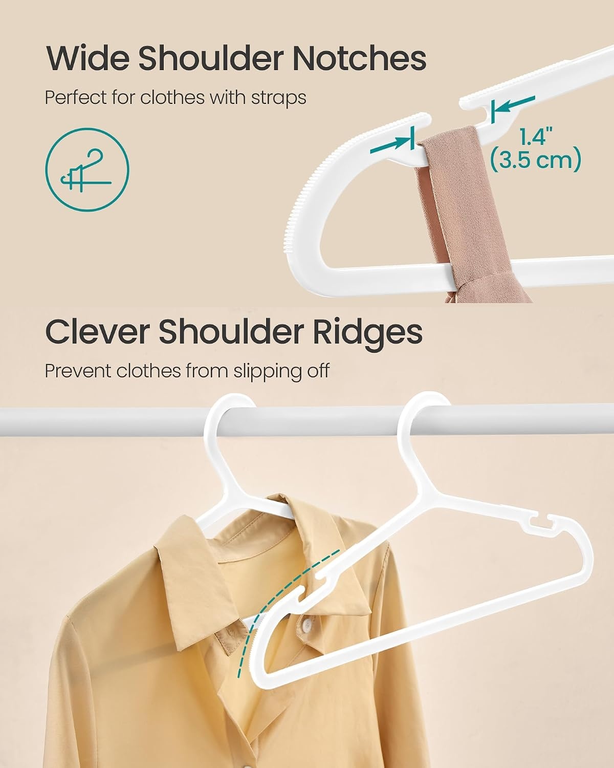 image:imageSONGMICS 20 Pack Slim Plastic Hangers Heavy Duty NonSlip NotchesCloud White
