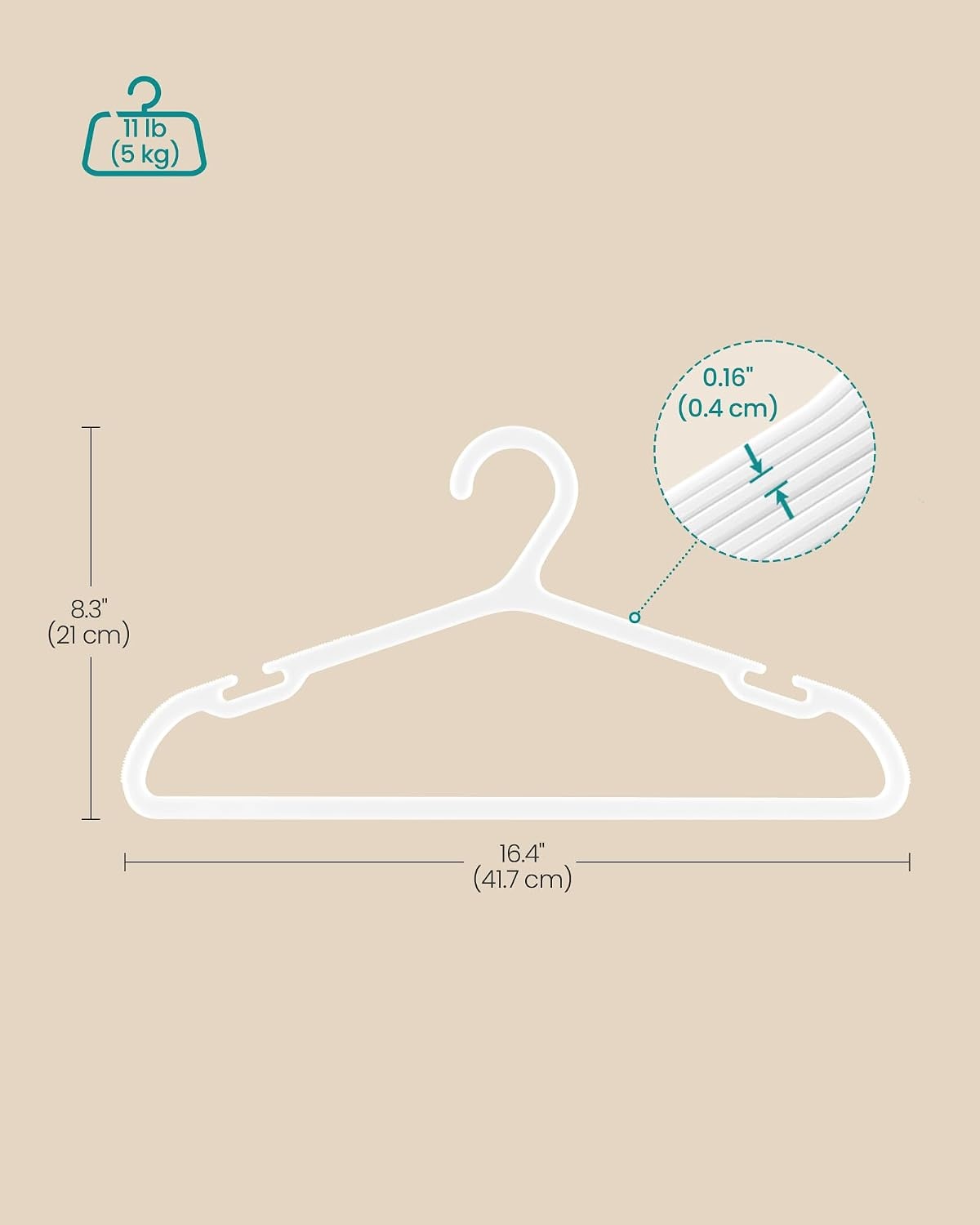 image:imageSONGMICS 20 Pack Slim Plastic Hangers Heavy Duty NonSlip NotchesCloud White