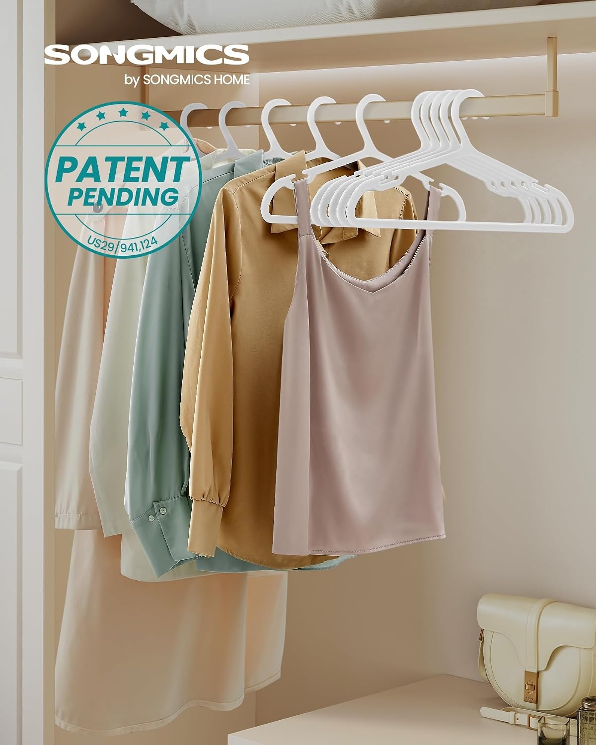 image:imageSONGMICS 20 Pack Slim Plastic Hangers Heavy Duty NonSlip NotchesCloud White