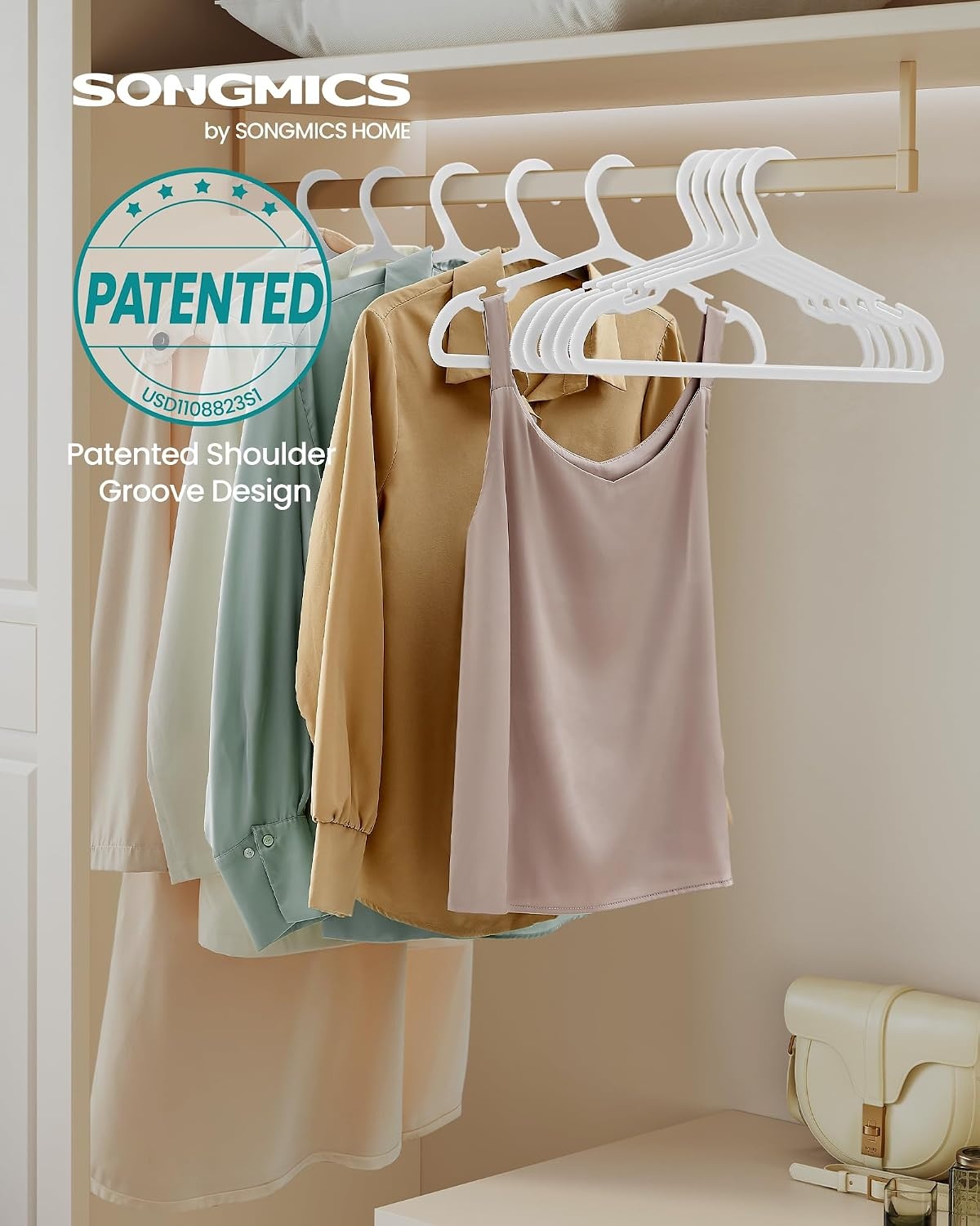 image:imageSONGMICS 20 Pack Slim Plastic Hangers Heavy Duty NonSlip NotchesCloud White