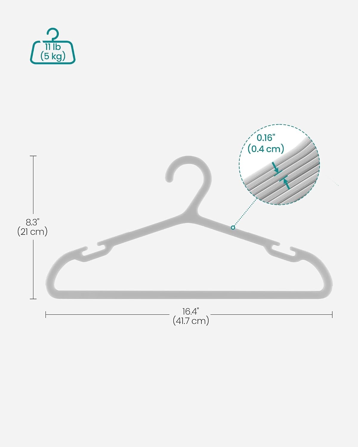 image:imageSONGMICS 20 Pack Slim Plastic Hangers Heavy Duty NonSlip NotchesGray