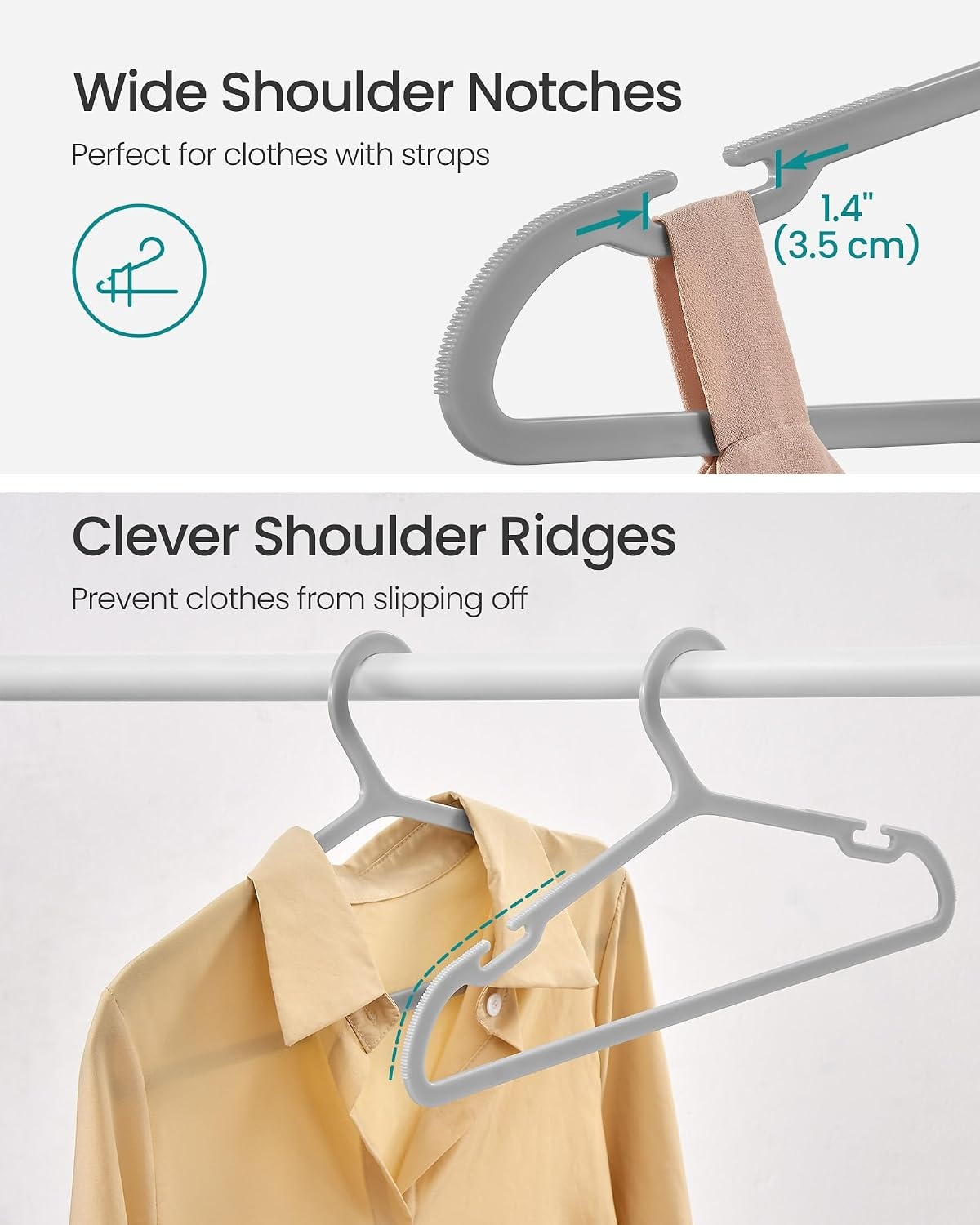 image:imageSONGMICS 20 Pack Slim Plastic Hangers Heavy Duty NonSlip NotchesGray