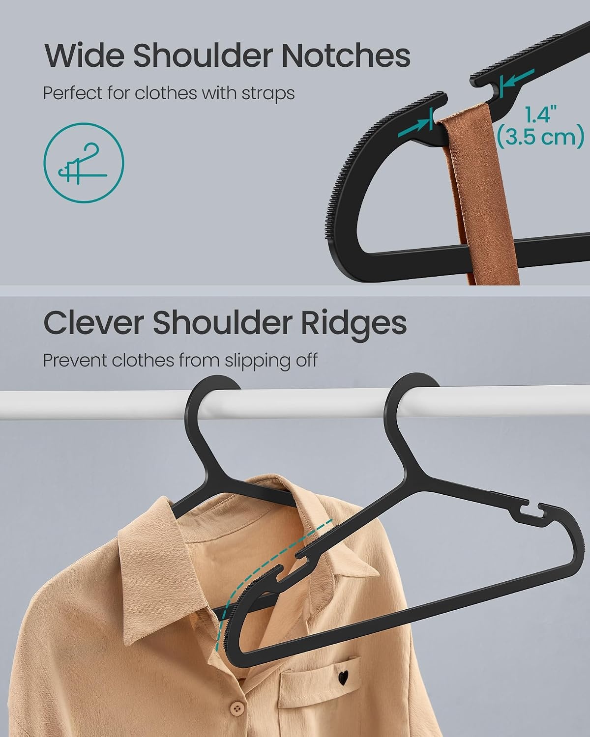 image:imageSONGMICS 20 Pack Slim Plastic Hangers Heavy Duty NonSlip NotchesInk Black