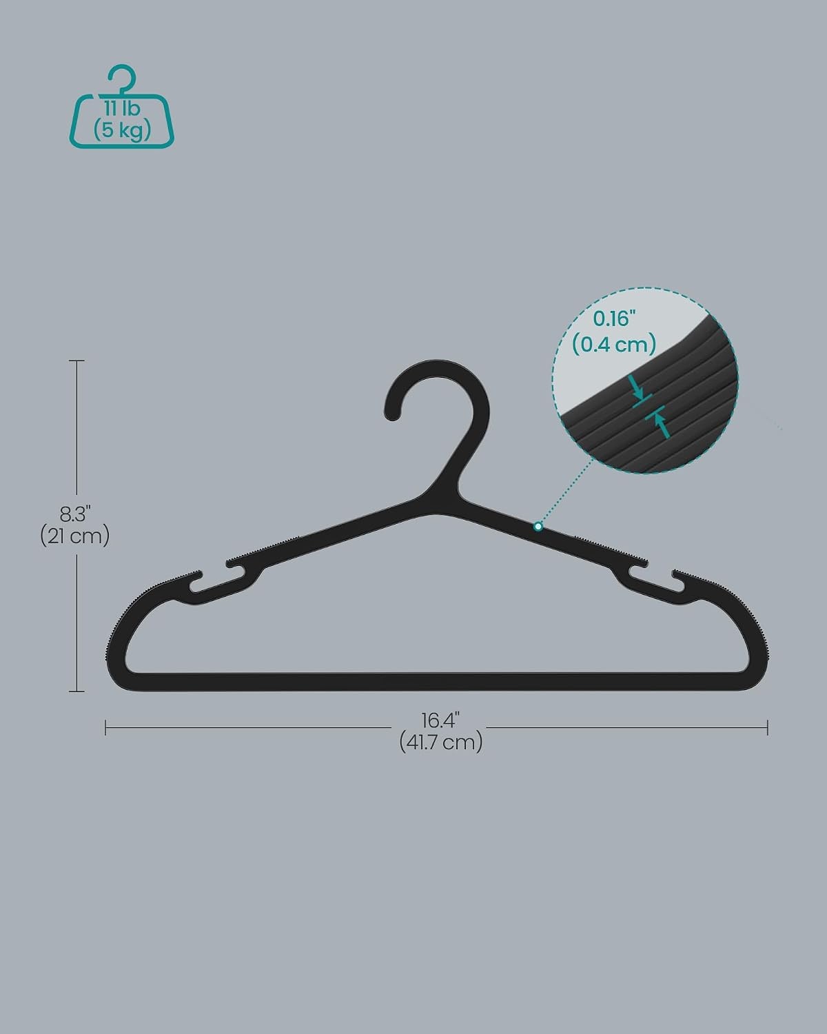 image:imageSONGMICS 20 Pack Slim Plastic Hangers Heavy Duty NonSlip NotchesInk Black