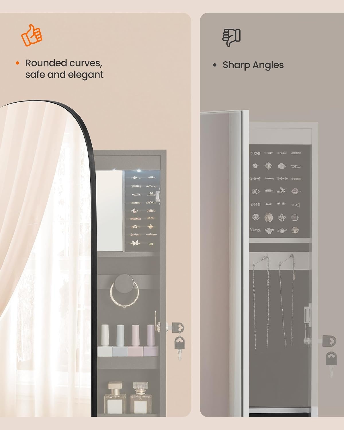 image:imageSONGMICS HOME Mirror Jewelry Cabinet Lockable Hanging Jewelry Organizer with FullLength Mirror Door or Wall Mounted Storage Cabinet Interior LED Lights BlackBlack