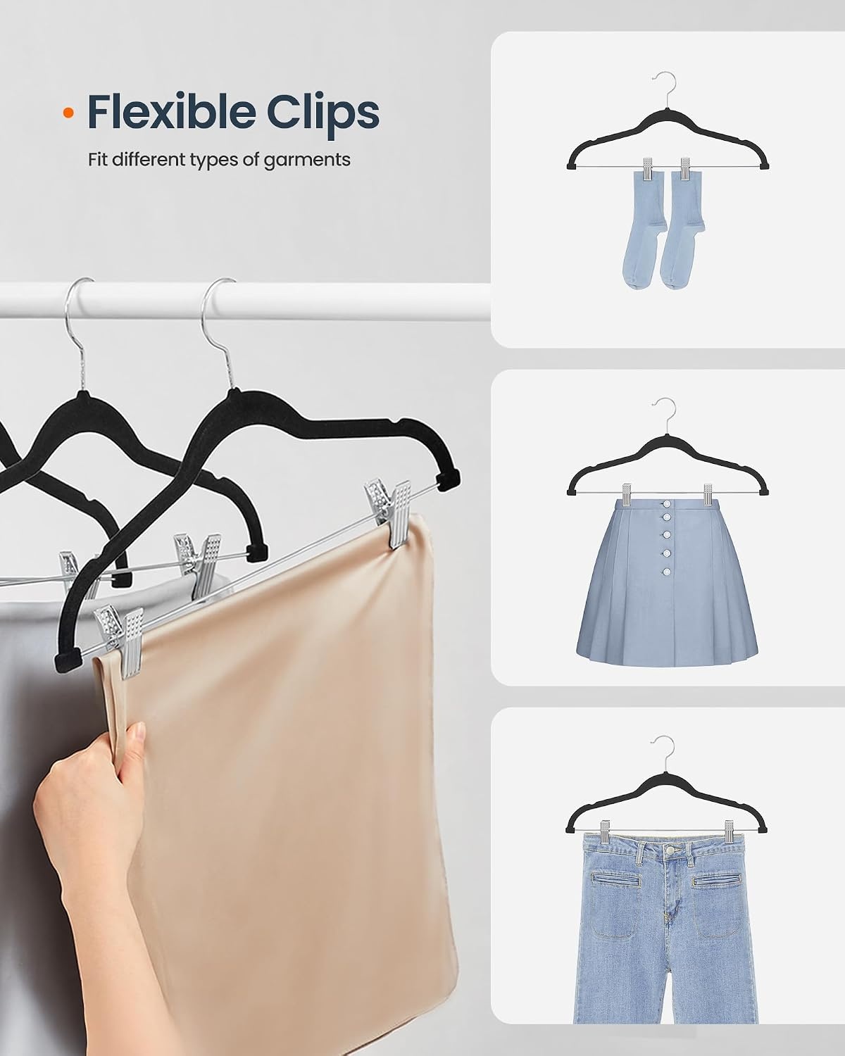 image:imageSONGMICS HOME Velvet Pants Hangers with Adjustable Clips NonSlip SpaceSaving Clothes Hangers 30 Pack Shoulder Notches for Skirts GrayBlack