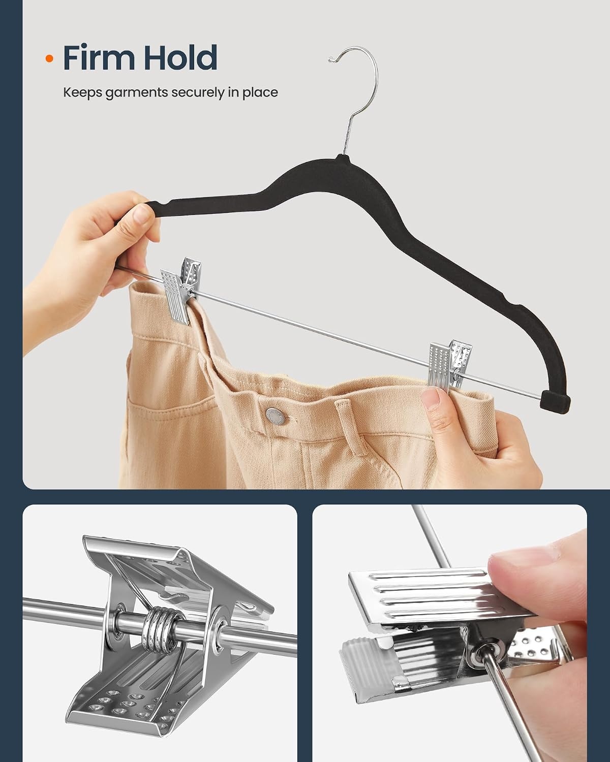 image:imageSONGMICS HOME Velvet Pants Hangers with Adjustable Clips NonSlip SpaceSaving Clothes Hangers 30 Pack Shoulder Notches for Skirts GrayBlack
