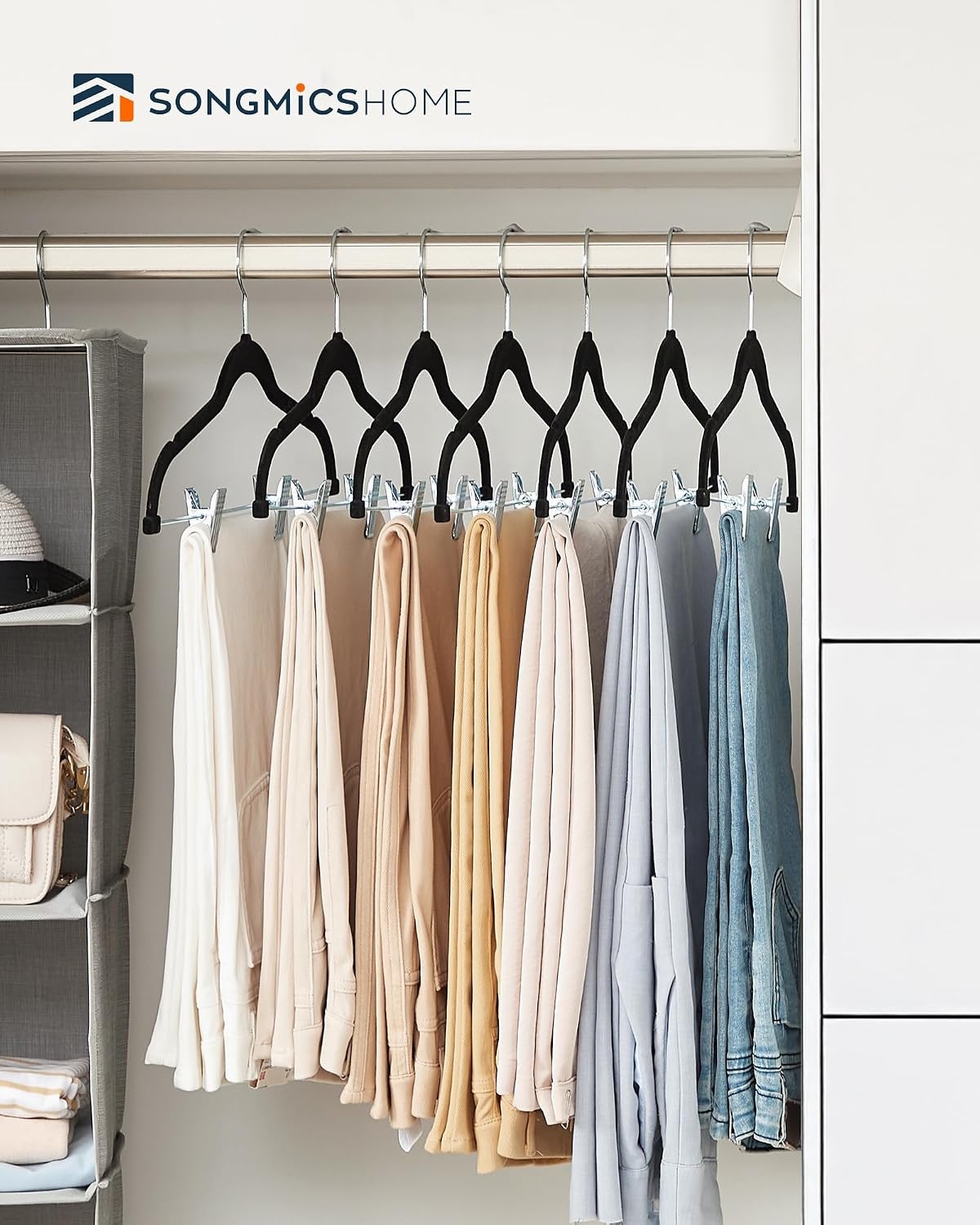 image:imageSONGMICS HOME Velvet Pants Hangers with Adjustable Clips NonSlip SpaceSaving Clothes Hangers 30 Pack Shoulder Notches for Skirts GrayBlack