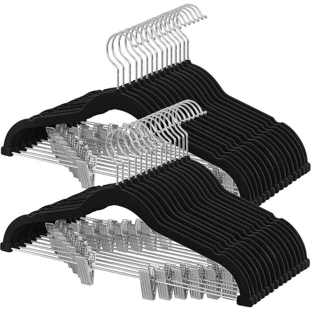image:imageSONGMICS HOME Velvet Pants Hangers with Adjustable Clips NonSlip SpaceSaving Clothes Hangers 30 Pack Shoulder Notches for Skirts GrayBlack