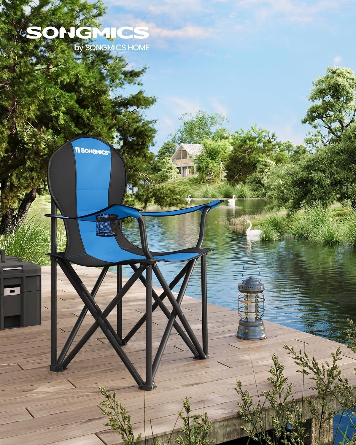 image:imageSONGMICS Camping Chair Steel Frame Supports 3307 lb 2 Storage PocketsBlack Blue