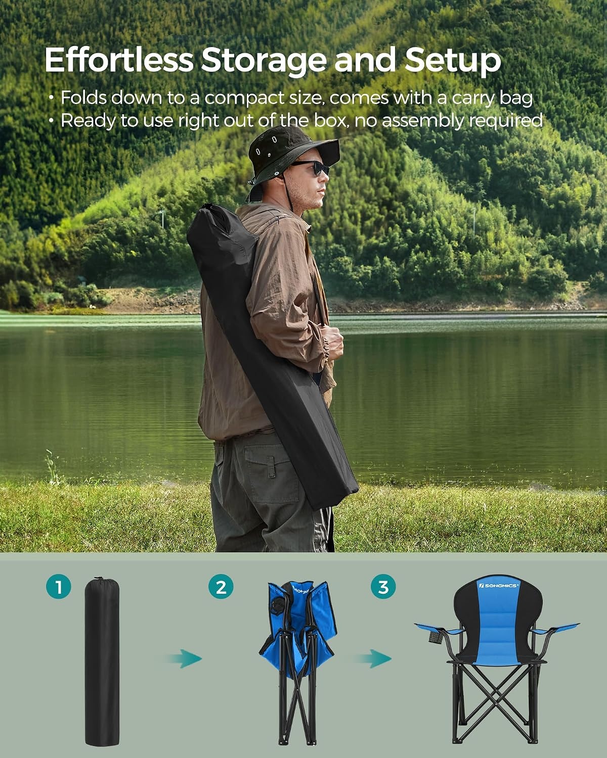 image:imageSONGMICS Camping Chair Steel Frame Supports 3307 lb 2 Storage PocketsBlack Blue