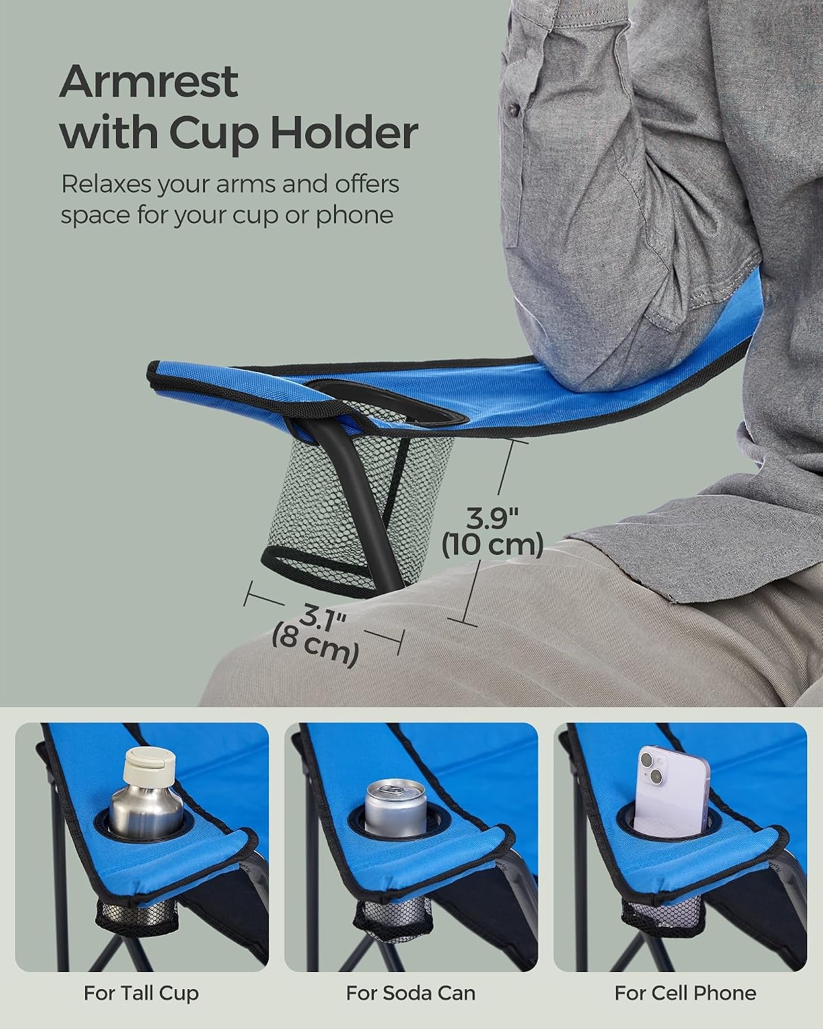 image:imageSONGMICS Camping Chair Steel Frame Supports 3307 lb 2 Storage PocketsBlack Blue