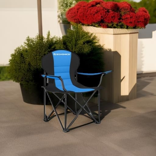 image:imageSONGMICS Camping Chair Steel Frame Supports 3307 lb 2 Storage PocketsBlack Blue