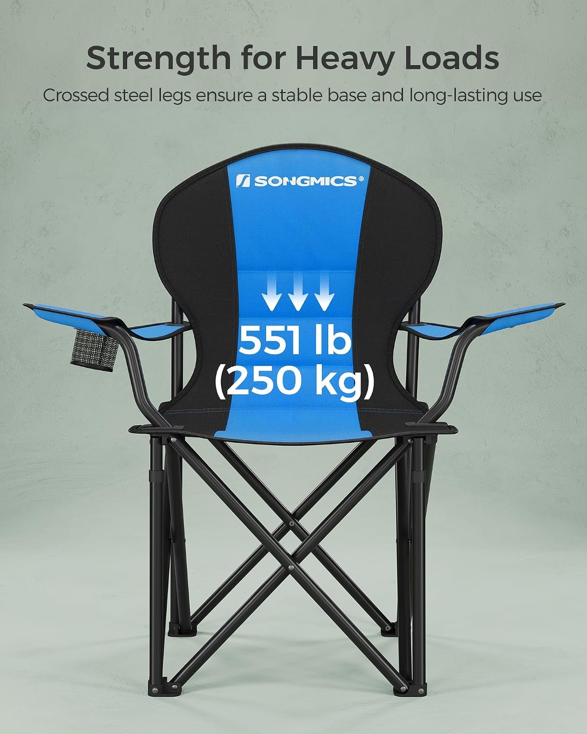 image:imageSONGMICS Camping Chair Steel Frame Supports 3307 lb 2 Storage PocketsBlack Blue