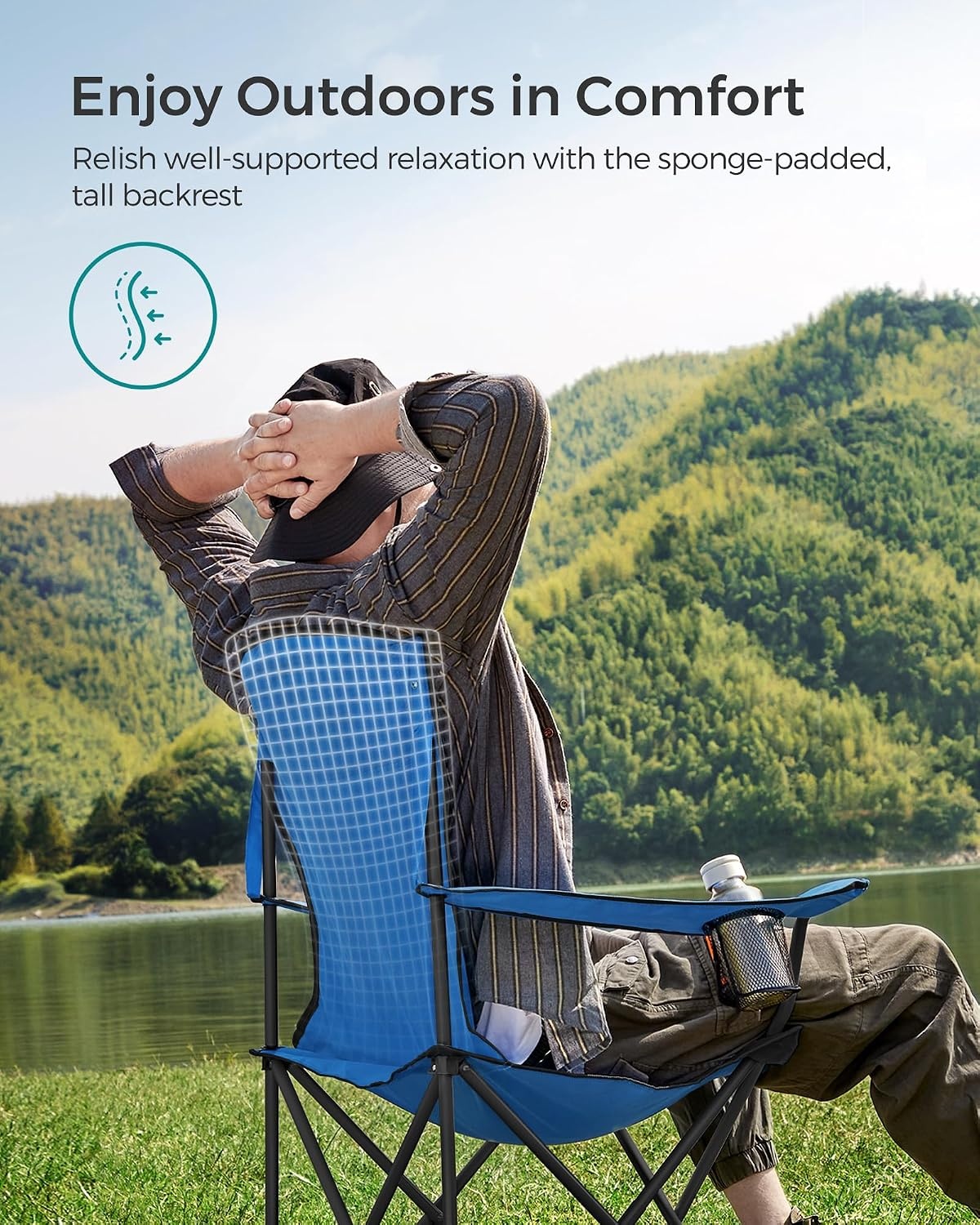 image:imageSONGMICS Camping Chair Steel Frame Supports 3307 lb 2 Storage PocketsBlack Blue