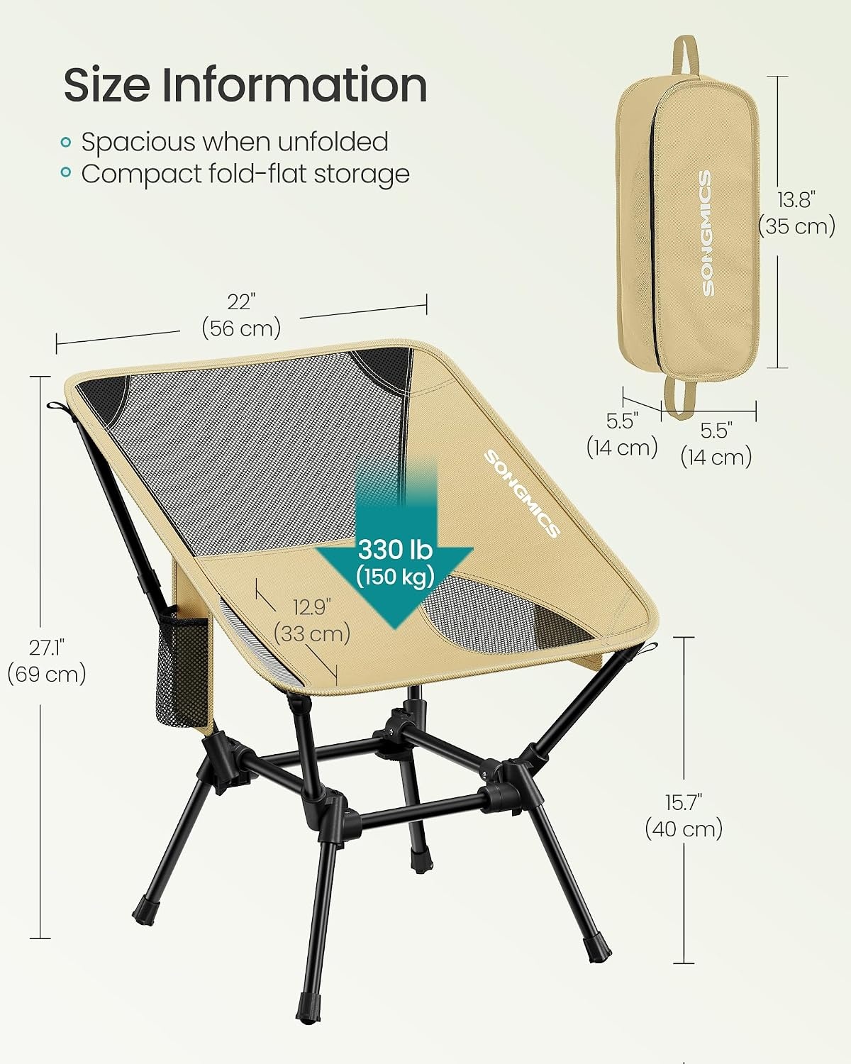 image:imageSONGMICS Camping Chair Steel Frame Supports 3307 lb 2 Storage PocketsBrown