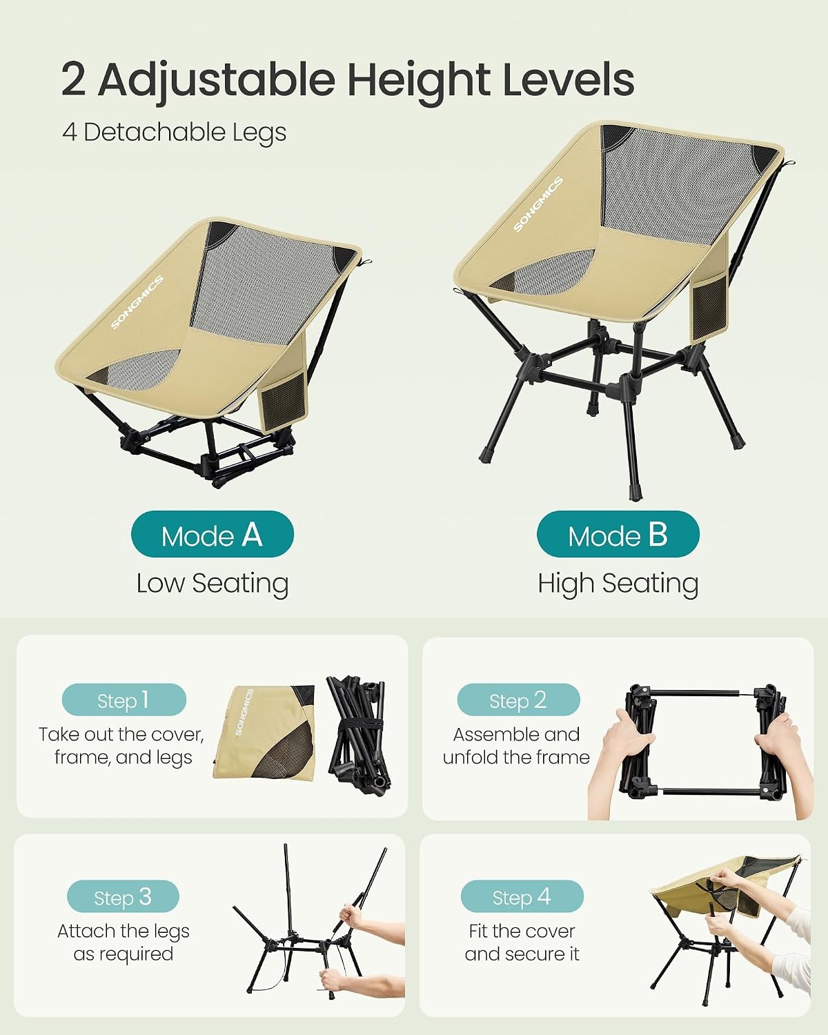 image:imageSONGMICS Camping Chair Steel Frame Supports 3307 lb 2 Storage PocketsBrown