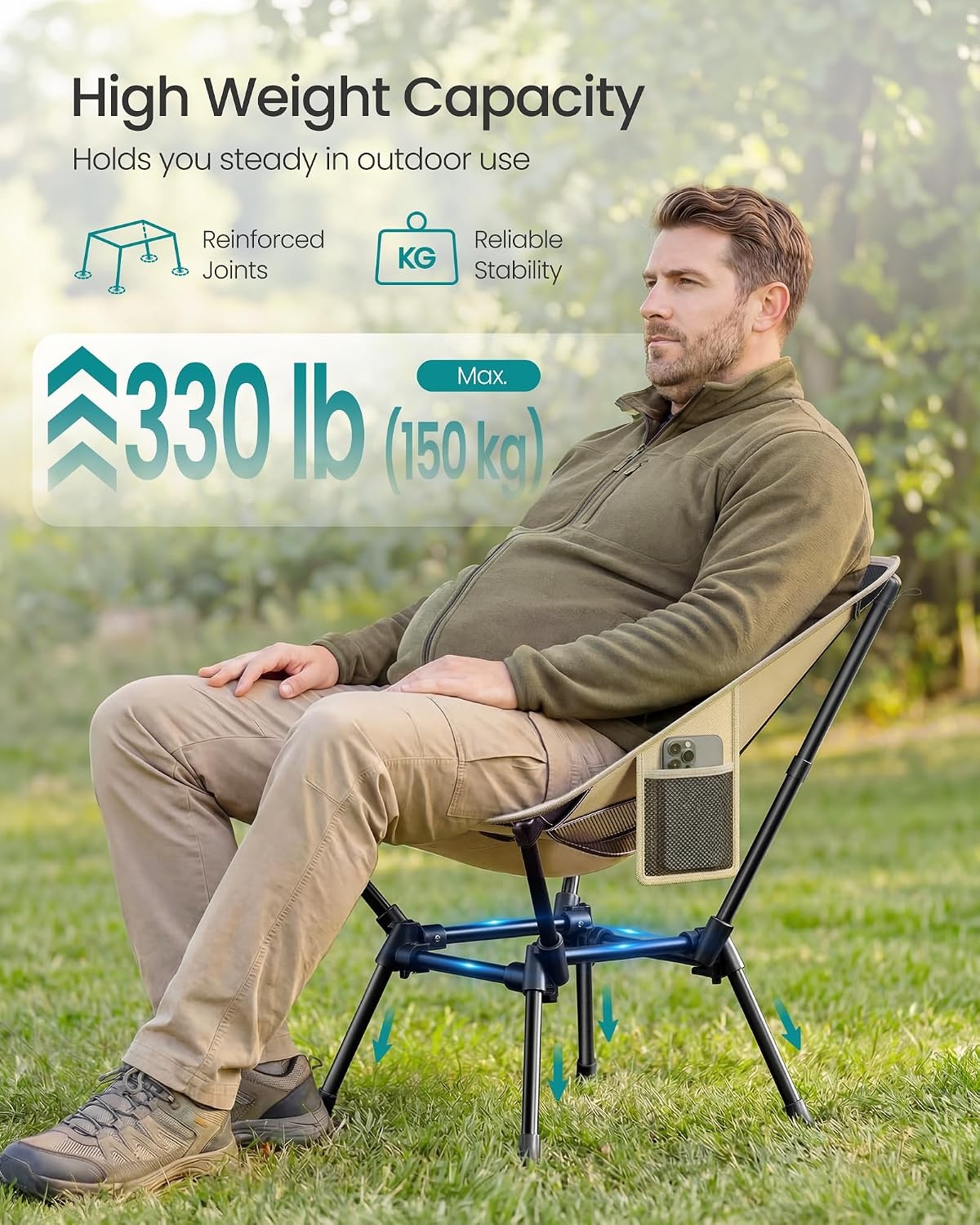 image:imageSONGMICS Camping Chair Steel Frame Supports 3307 lb 2 Storage PocketsBrown