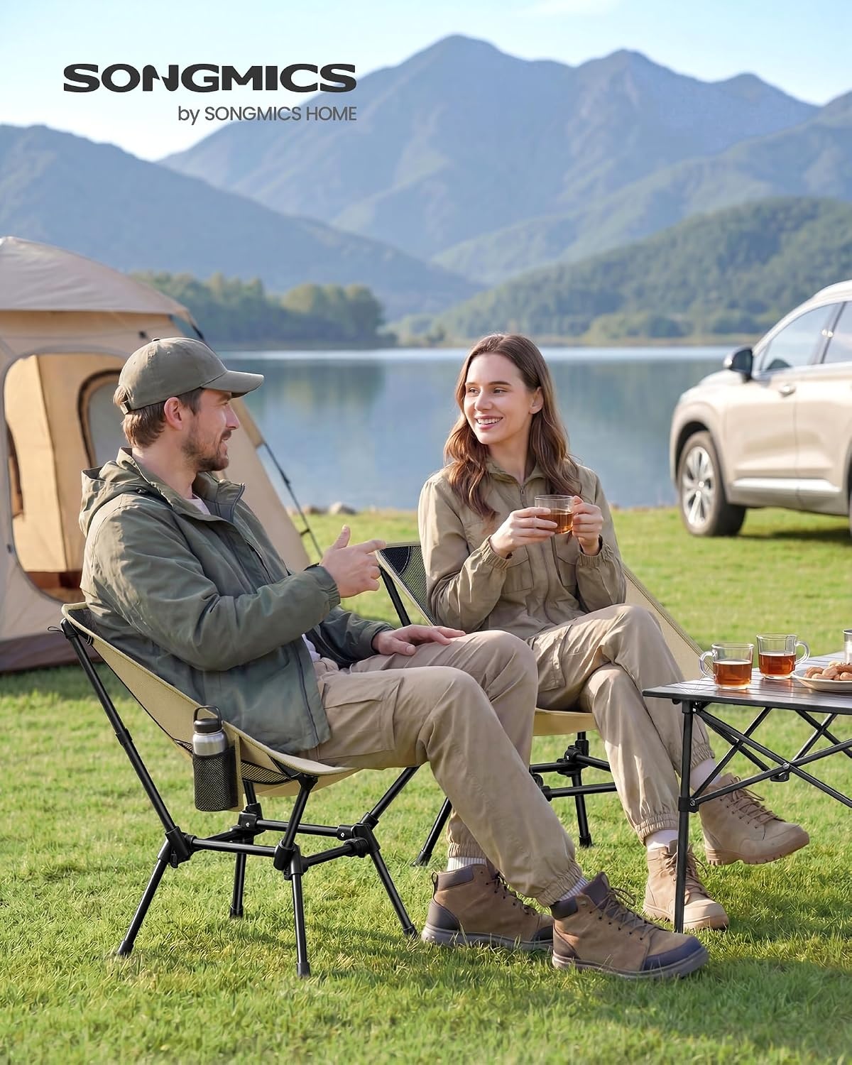 image:imageSONGMICS Camping Chair Steel Frame Supports 3307 lb 2 Storage PocketsBrown