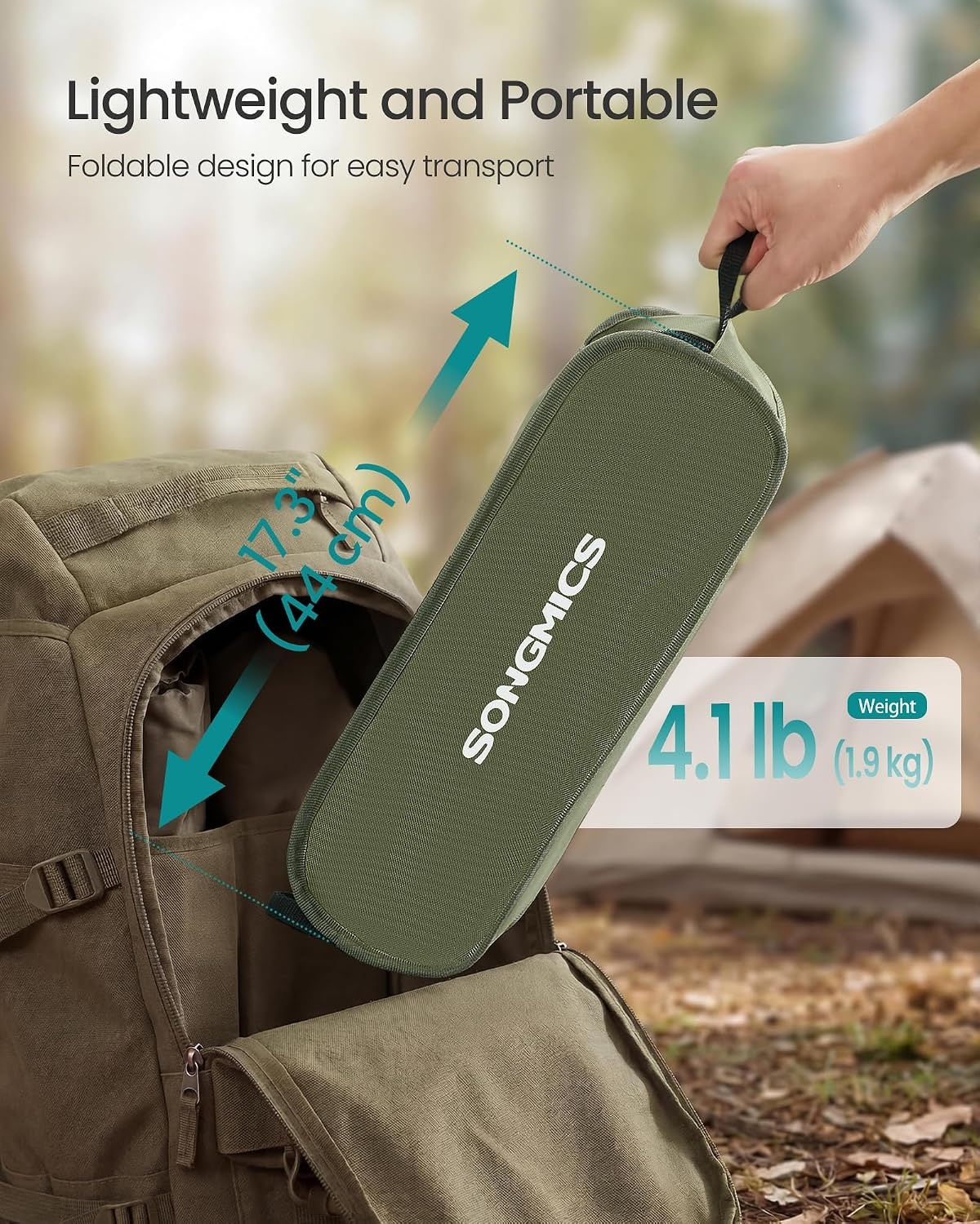 image:imageSONGMICS Camping Chair Steel Frame Supports 3307 lb 2 Storage PocketsGreen