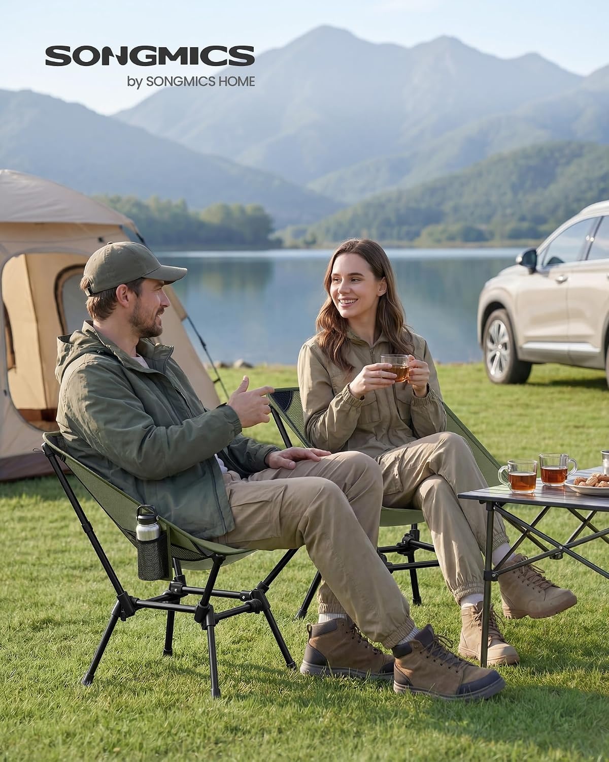 image:imageSONGMICS Camping Chair Steel Frame Supports 3307 lb 2 Storage PocketsGreen