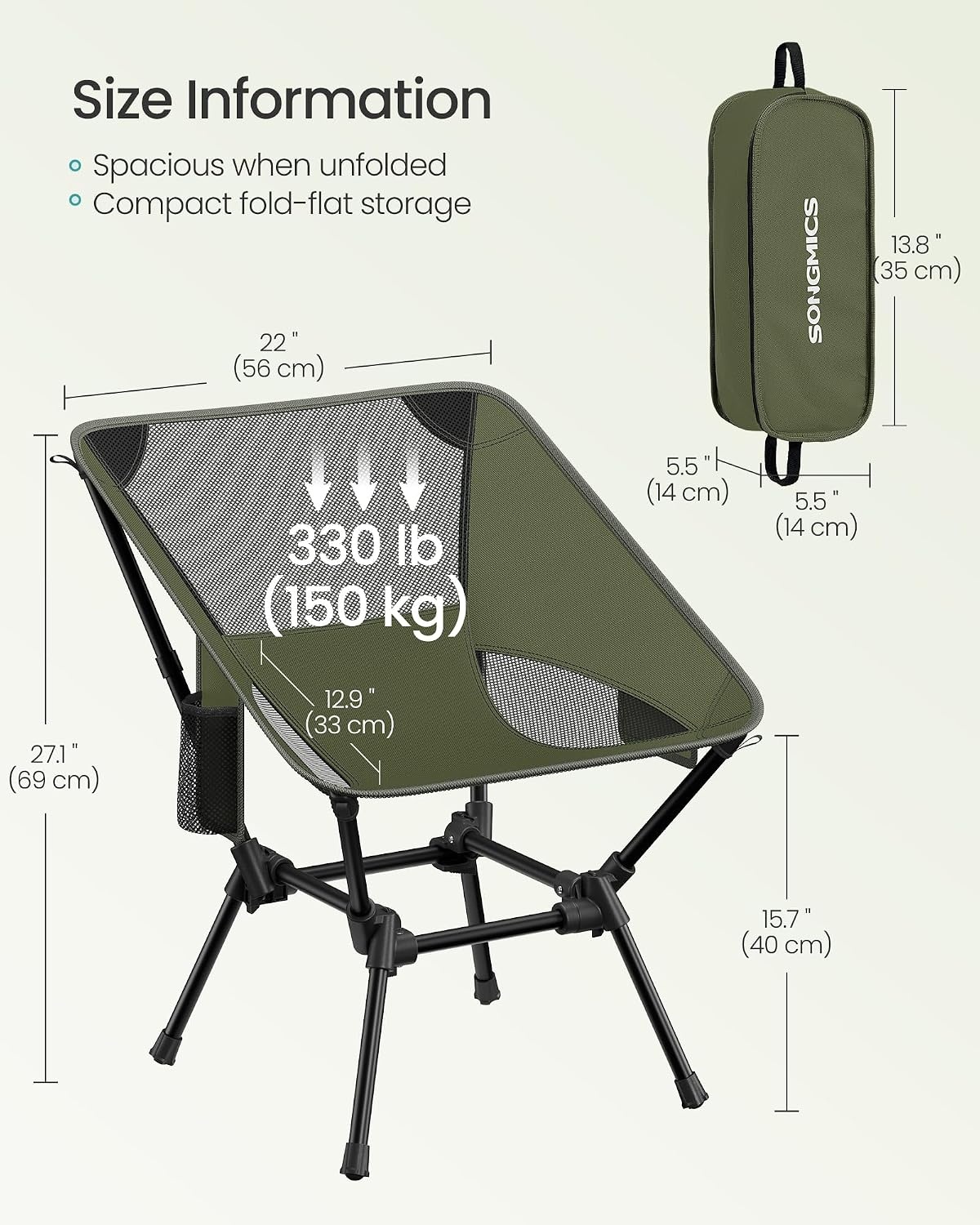 image:imageSONGMICS Camping Chair Steel Frame Supports 3307 lb 2 Storage PocketsGreen