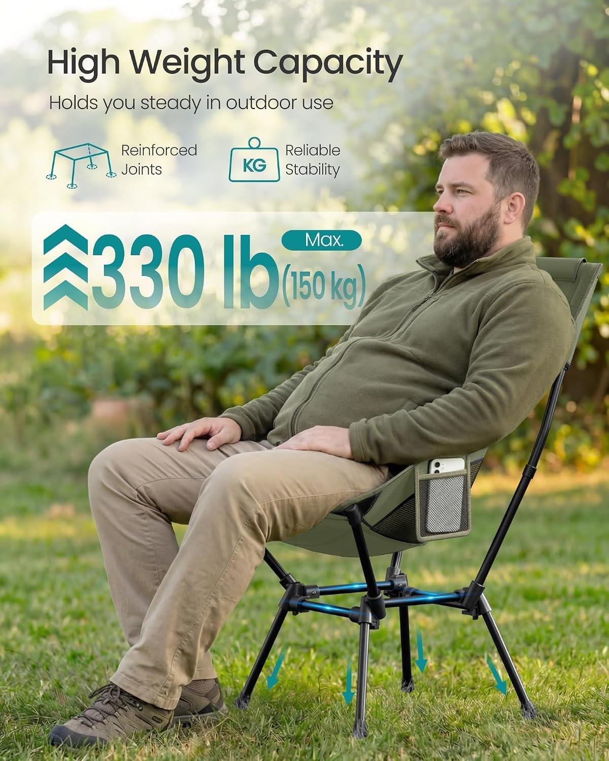 image:imageSONGMICS Camping Chair Steel Frame Supports 3307 lb 2 Storage PocketsGreen