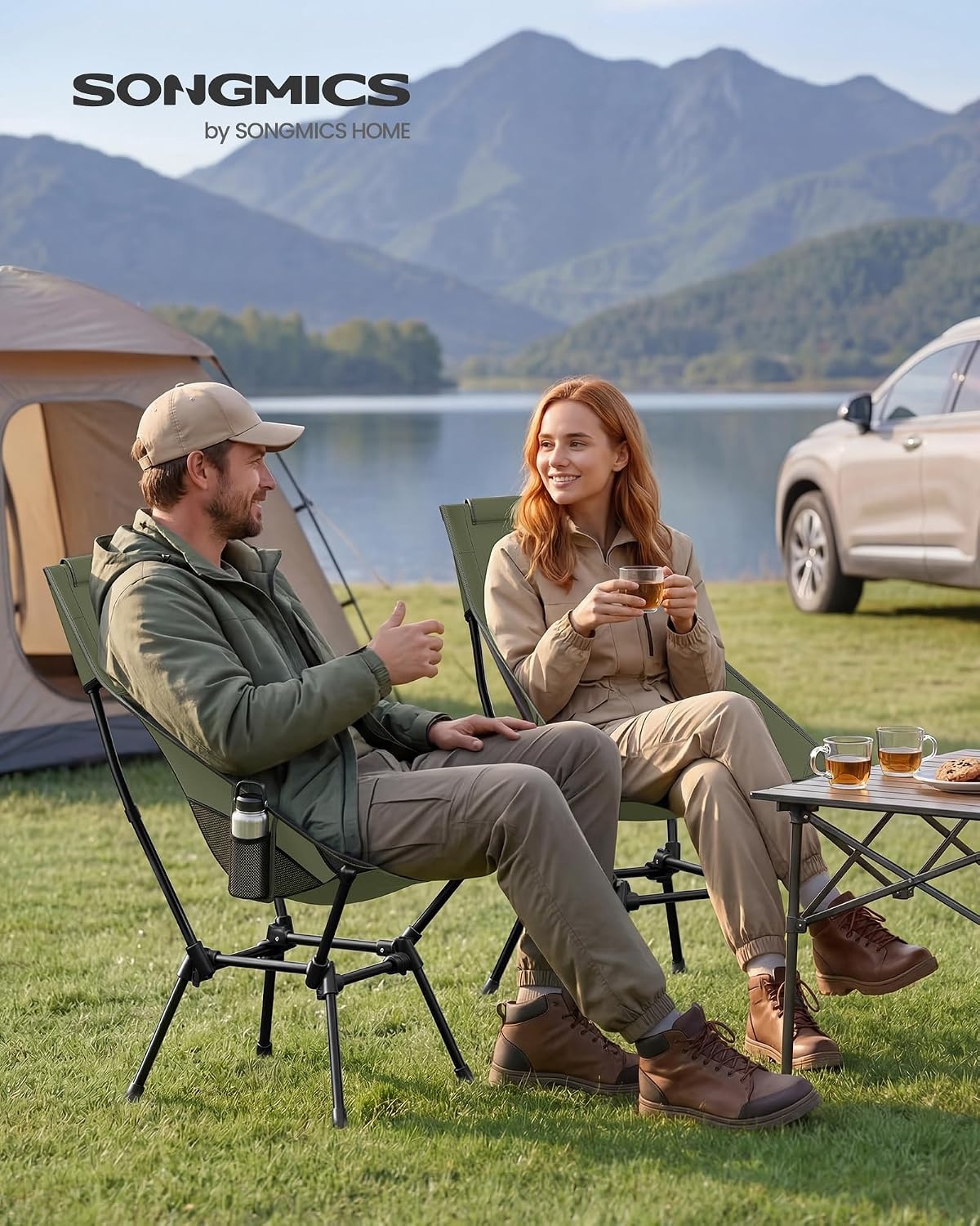 image:imageSONGMICS Camping Chair Steel Frame Supports 3307 lb 2 Storage PocketsGreen