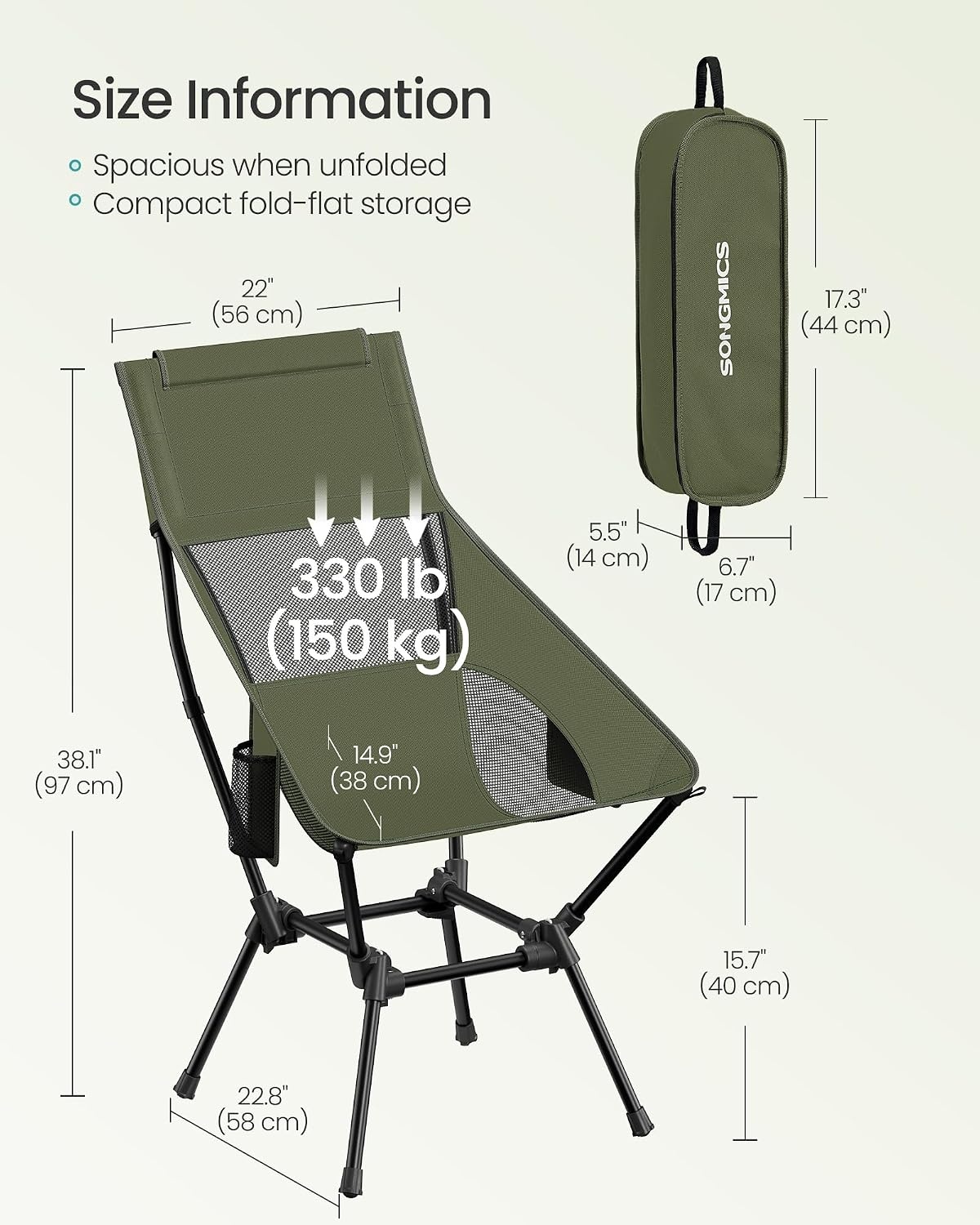 image:imageSONGMICS Camping Chair Steel Frame Supports 3307 lb 2 Storage PocketsGreen