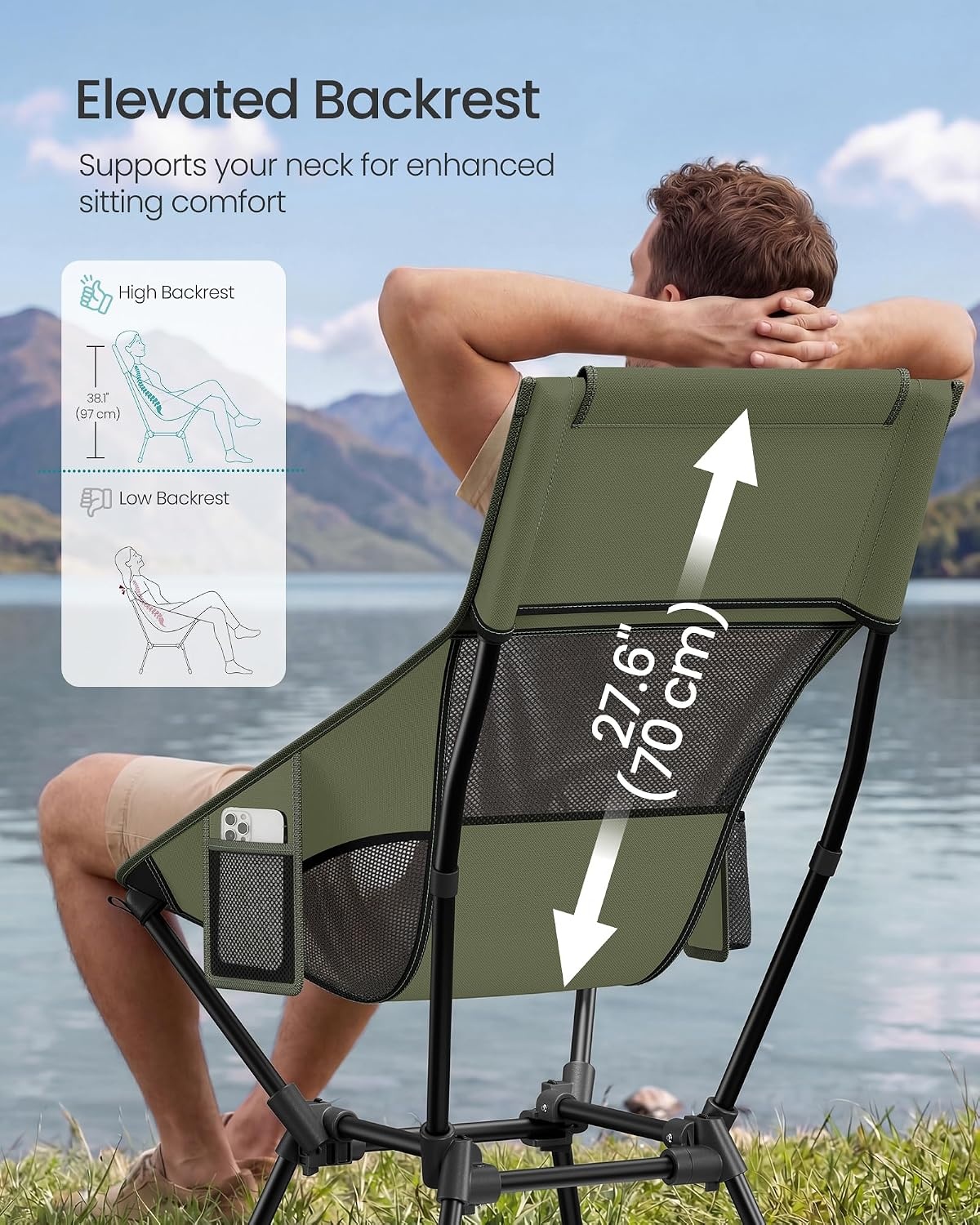 image:imageSONGMICS Camping Chair Steel Frame Supports 3307 lb 2 Storage PocketsGreen