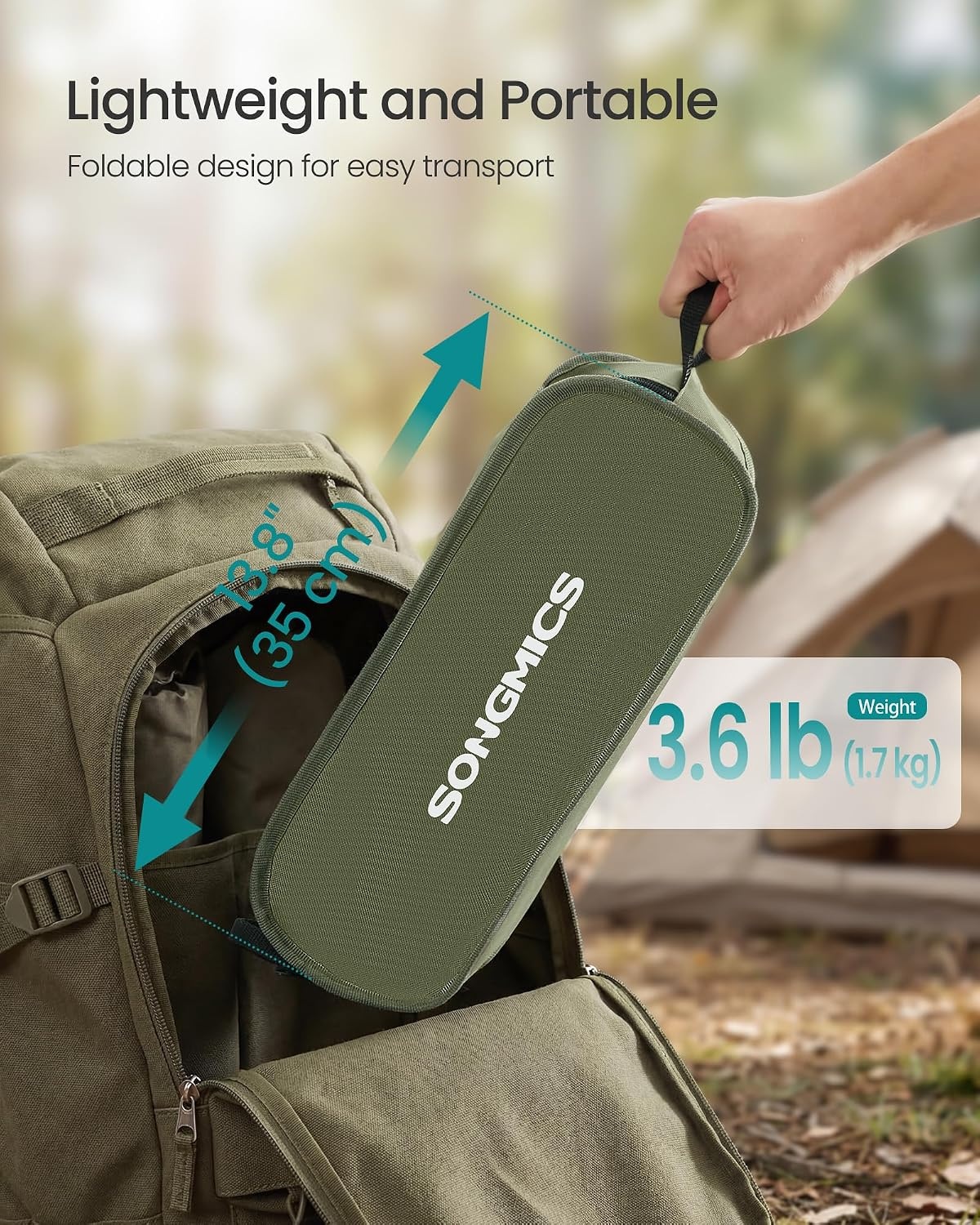 image:imageSONGMICS Camping Chair Steel Frame Supports 3307 lb 2 Storage PocketsGreen