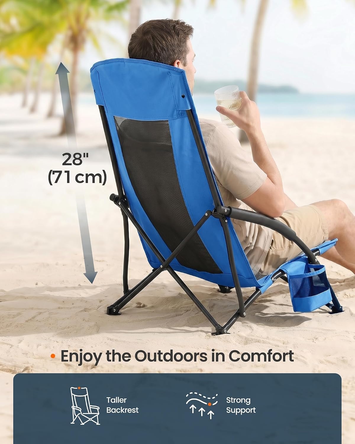 image:imageSONGMICS HOME Portable Beach Chair Folding Camping Chair with High Backrest and Cup Holder Lightweight Outdoor Picnic Seating HeavyDuty Support up to 330 lb Set of 2 BlackBlue