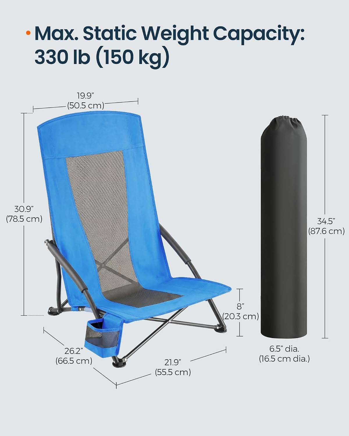 image:imageSONGMICS HOME Portable Beach Chair Folding Camping Chair with High Backrest and Cup Holder Lightweight Outdoor Picnic Seating HeavyDuty Support up to 330 lb Set of 2 BlackBlue