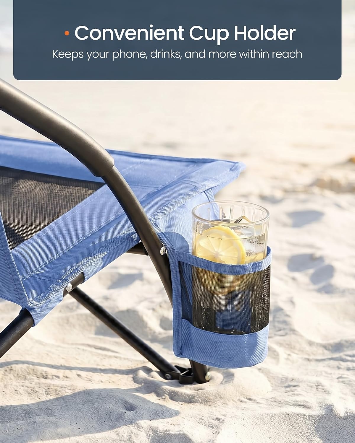 image:imageSONGMICS HOME Portable Beach Chair Folding Camping Chair with High Backrest and Cup Holder Lightweight Outdoor Picnic Seating HeavyDuty Support up to 330 lb Set of 2 BlackLight Blue