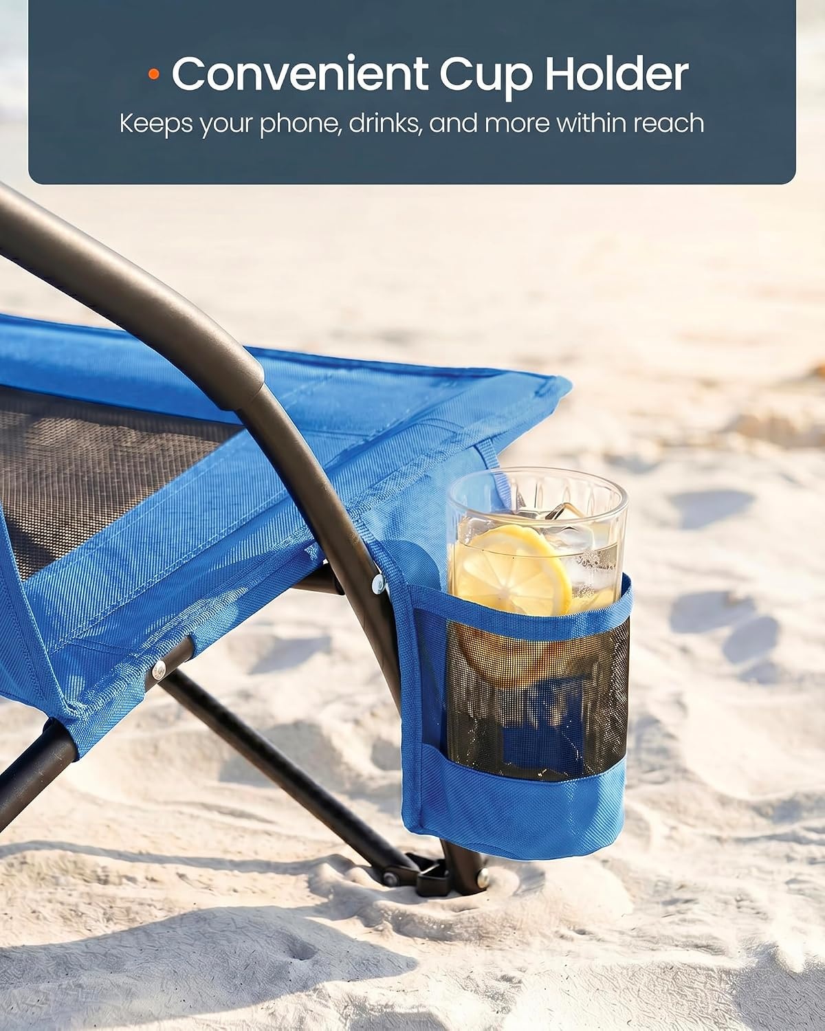image:imageSONGMICS HOME Portable Beach Chair Folding Camping Chair with High Backrest and Cup Holder Lightweight Outdoor Picnic Seating HeavyDuty Support up to 330 lb Set of 2 BlackBlue