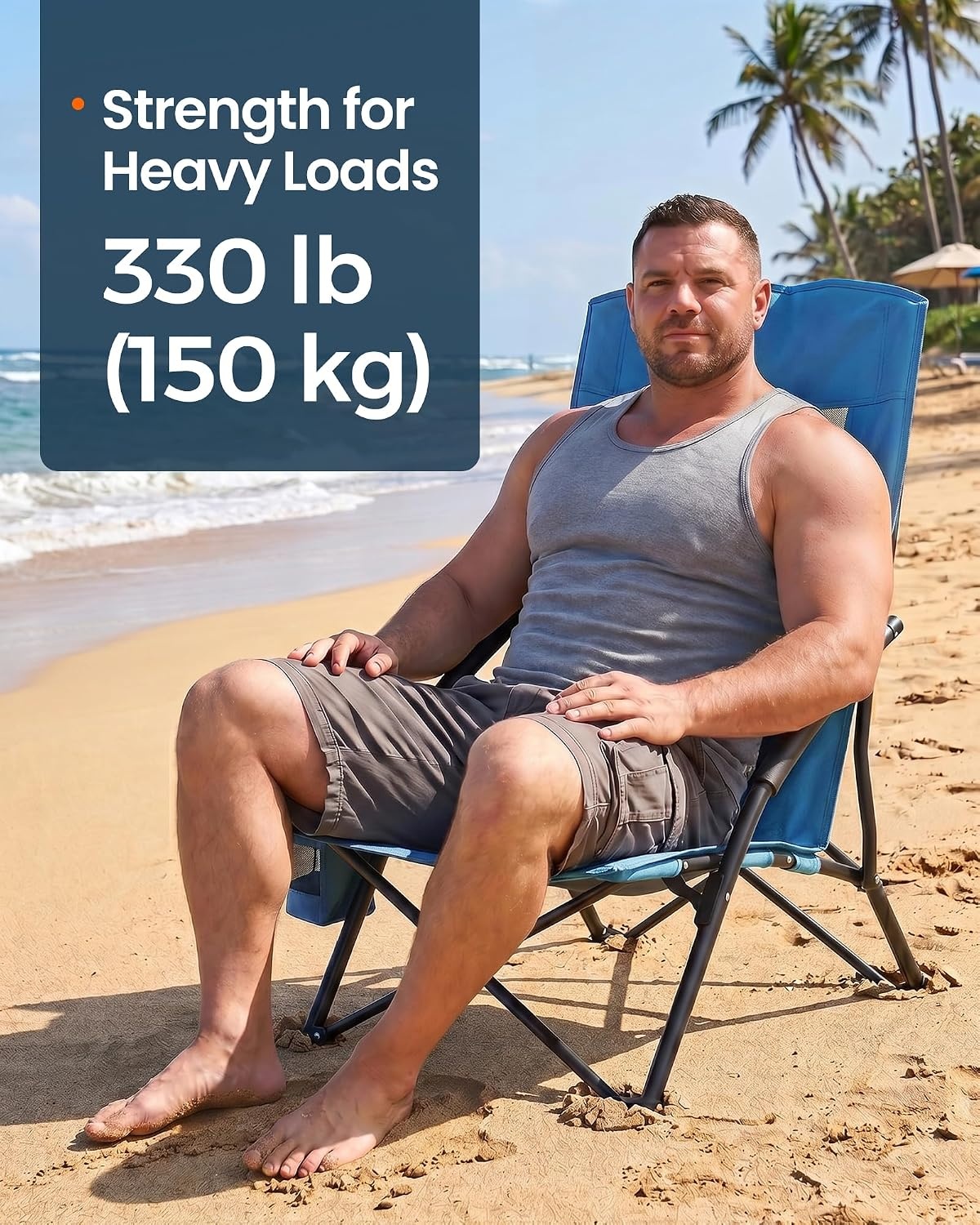 image:imageSONGMICS HOME Portable Beach Chair Folding Camping Chair with High Backrest and Cup Holder Lightweight Outdoor Picnic Seating HeavyDuty Support up to 330 lb Set of 2 BlackBlue