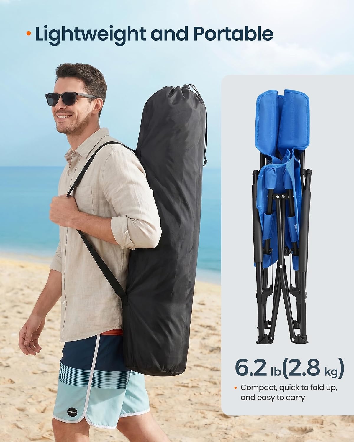 image:imageSONGMICS HOME Portable Beach Chair Folding Camping Chair with High Backrest and Cup Holder Lightweight Outdoor Picnic Seating HeavyDuty Support up to 330 lb Set of 2 BlackBlue