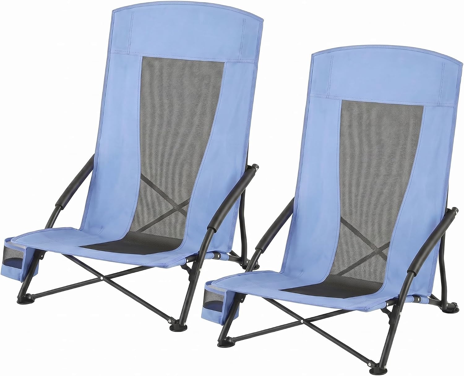 image:imageSONGMICS HOME Portable Beach Chair Folding Camping Chair with High Backrest and Cup Holder Lightweight Outdoor Picnic Seating HeavyDuty Support up to 330 lb Set of 2 BlackLight Blue