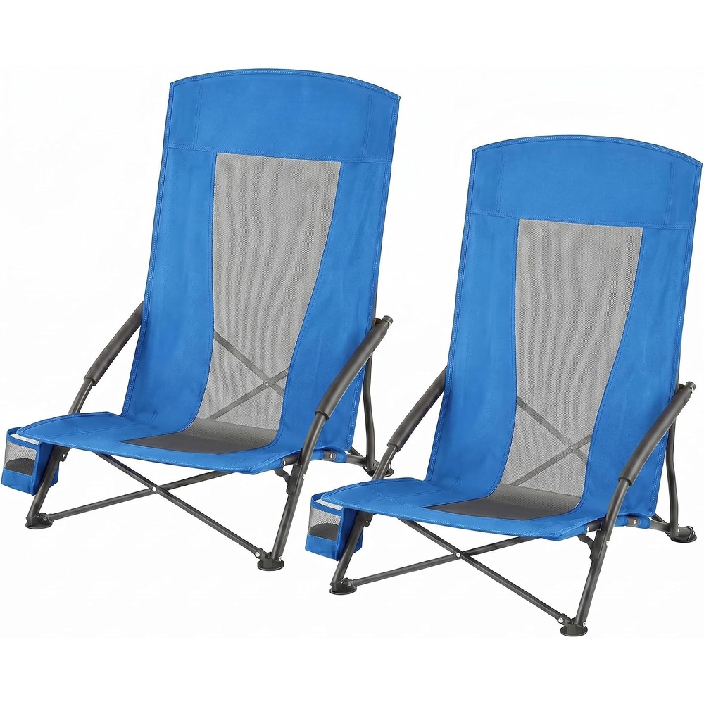 image:imageSONGMICS HOME Portable Beach Chair Folding Camping Chair with High Backrest and Cup Holder Lightweight Outdoor Picnic Seating HeavyDuty Support up to 330 lb Set of 2 BlackBlue