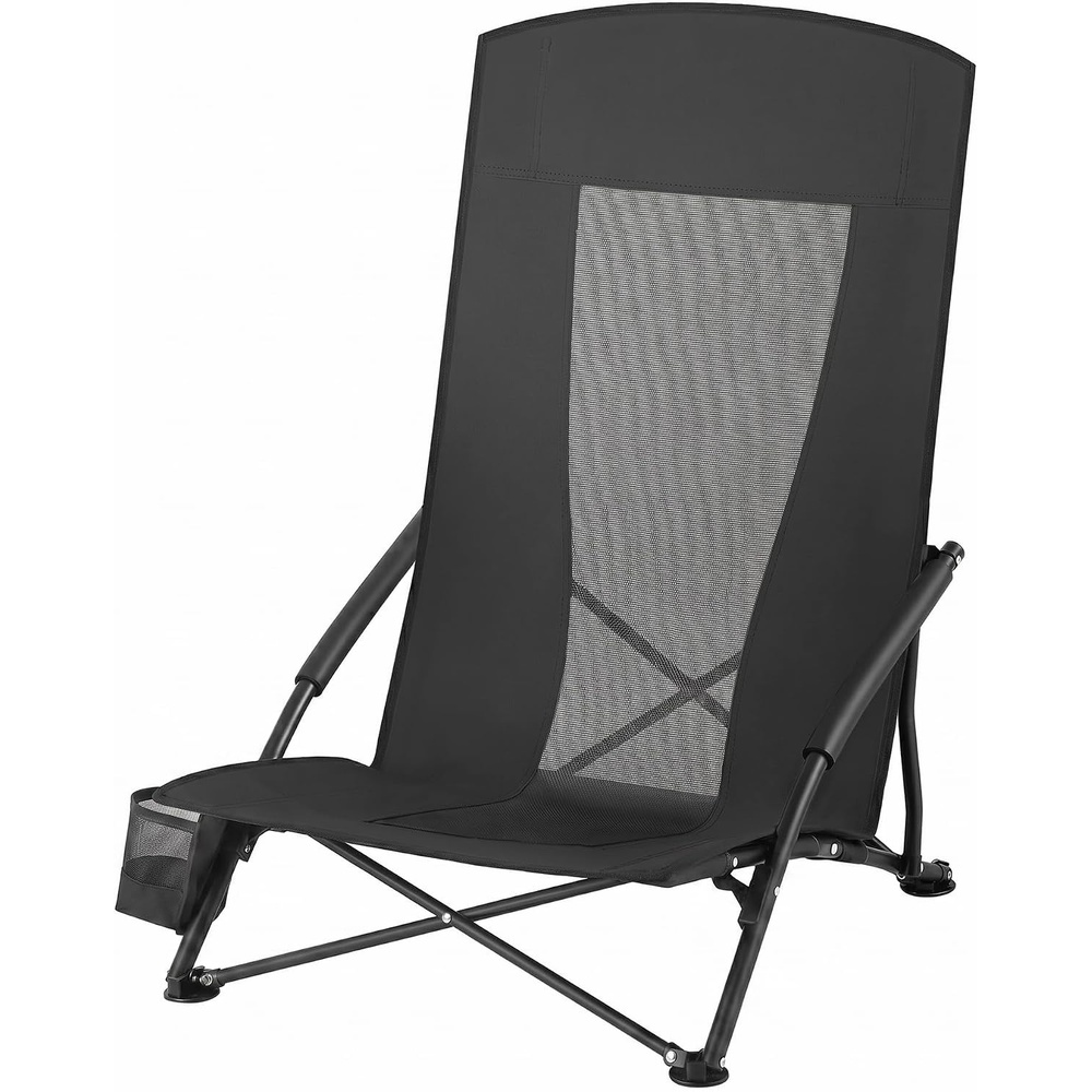 image:imageSONGMICS HOME Portable Beach Chair Folding Camping Chair with High Backrest and Cup Holder Lightweight Outdoor Picnic Seating HeavyDuty Support up to 330 lb Set of 2 BlackBlack