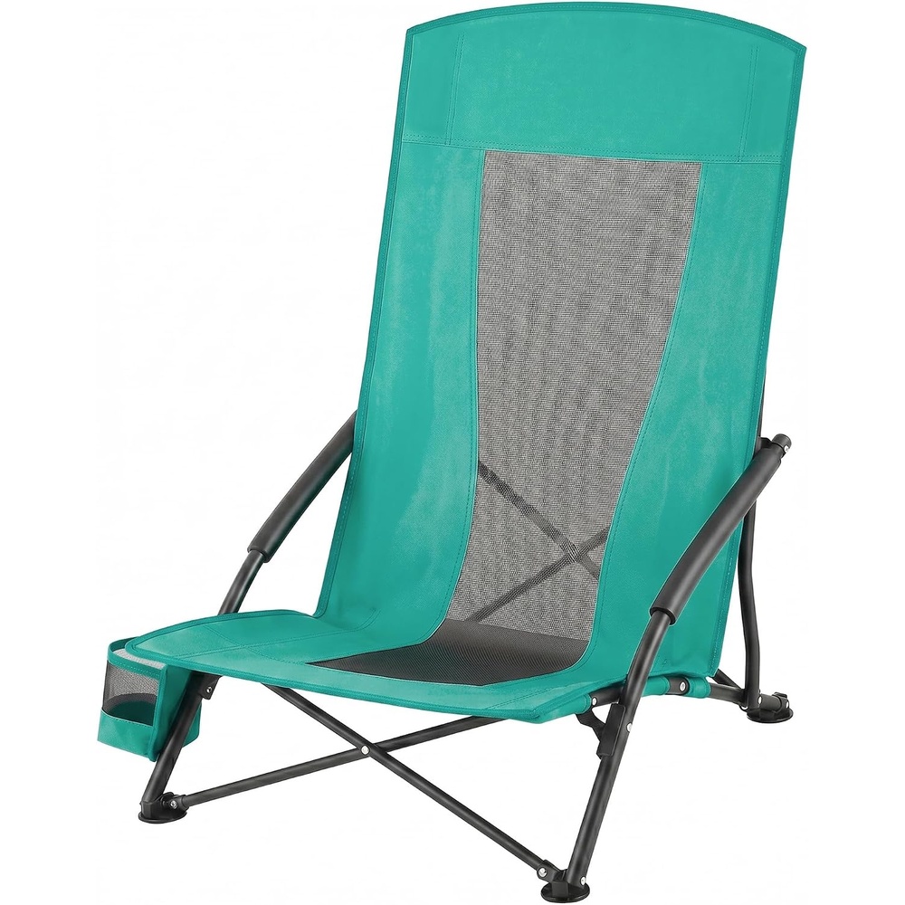 image:imageSONGMICS HOME Portable Beach Chair Folding Camping Chair with High Backrest and Cup Holder Lightweight Outdoor Picnic Seating HeavyDuty Support up to 330 lb Set of 2 BlackGreen