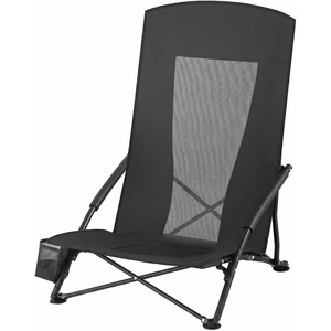 SONGMICS HOME Portable Beach Chair, Folding Camping Chair with High Backrest and Cup Holder, Lightweight Outdoor Picnic Seating, Heavy-Duty Support up to 330 lb, Set of 2, Black(Black)